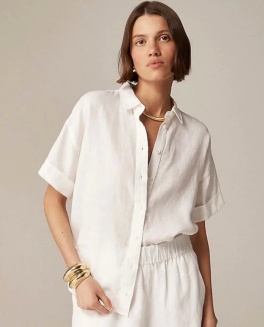J.Crew Shirt Relaxed-fit Short-sleeve Baird McNutt Irish Linen White Size Large